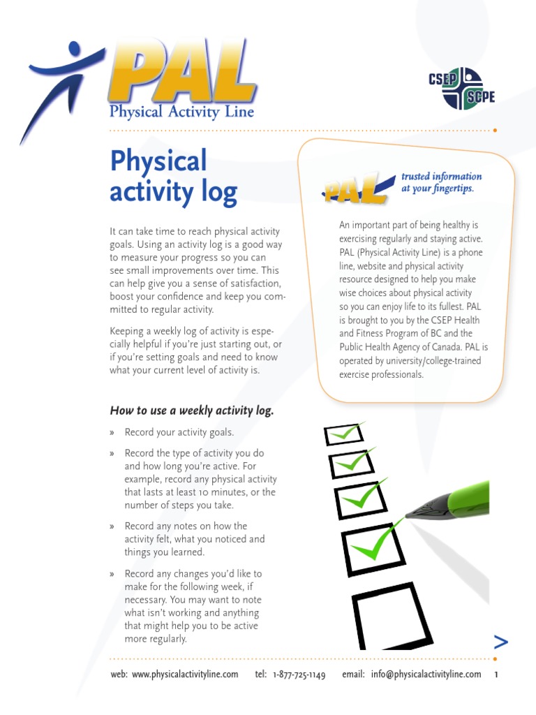 Weekly Physical Activity Log Template | PDF | Health Sciences | Cognition