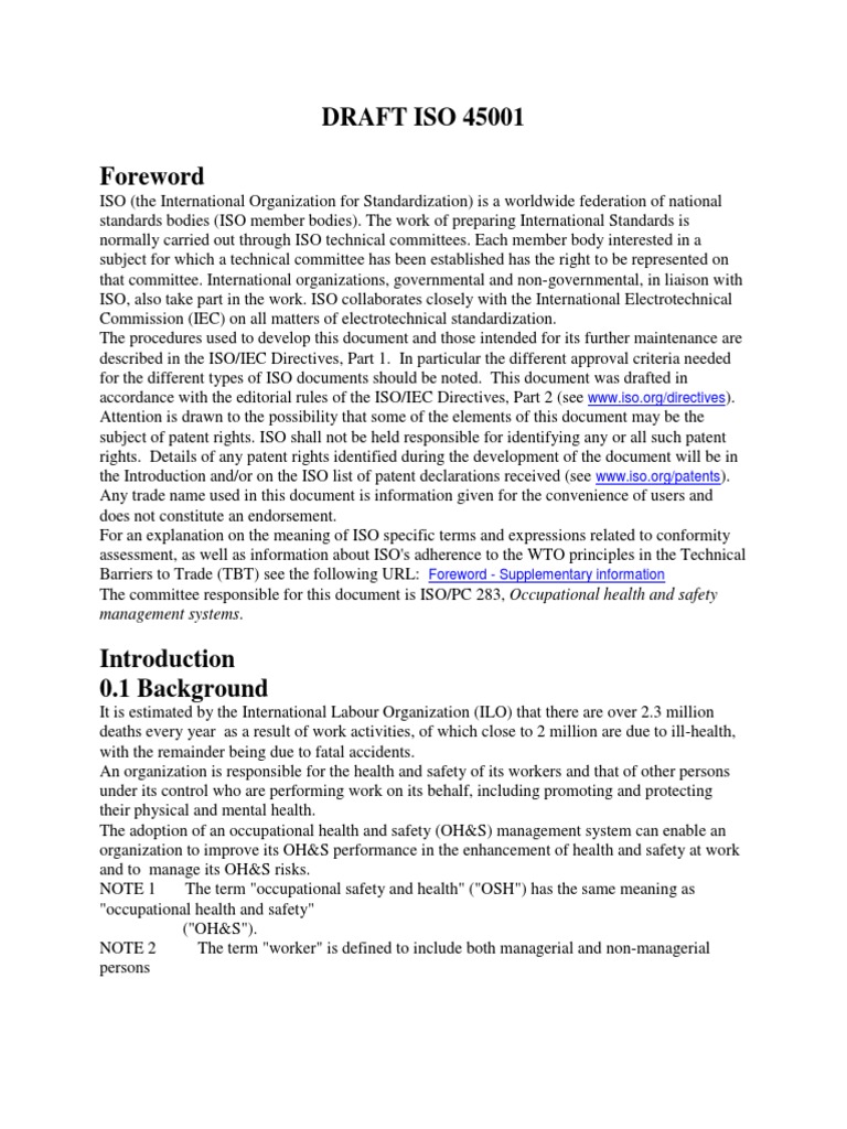 Draft ISO 45001 Overview and Structure | PDF | Occupational Safety And ...