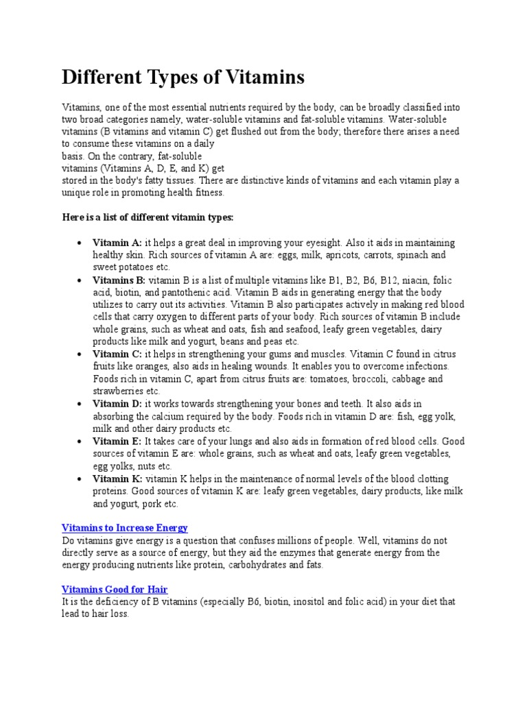 Here Is A List of Different Vitamin Types PDF Vitamin Milk