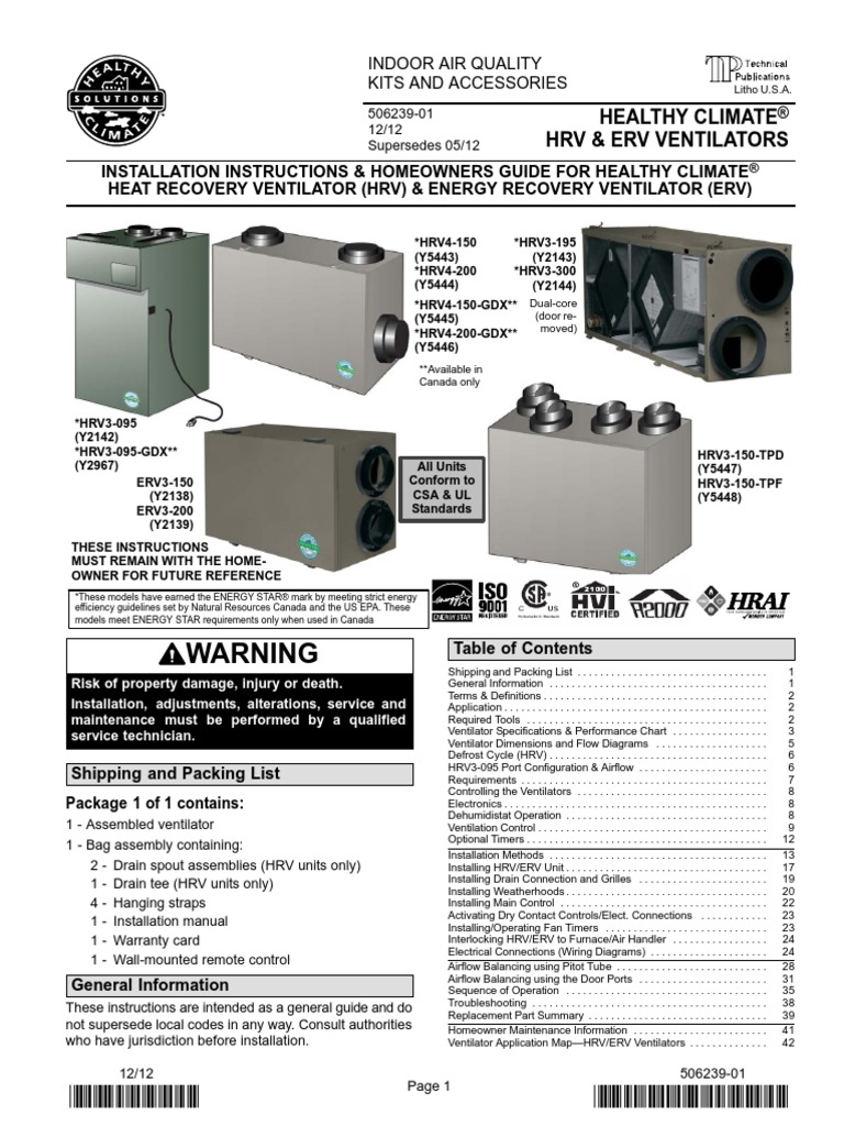 Lennox HRV ERV IOM PDF Duct (Flow) Pressure Measurement