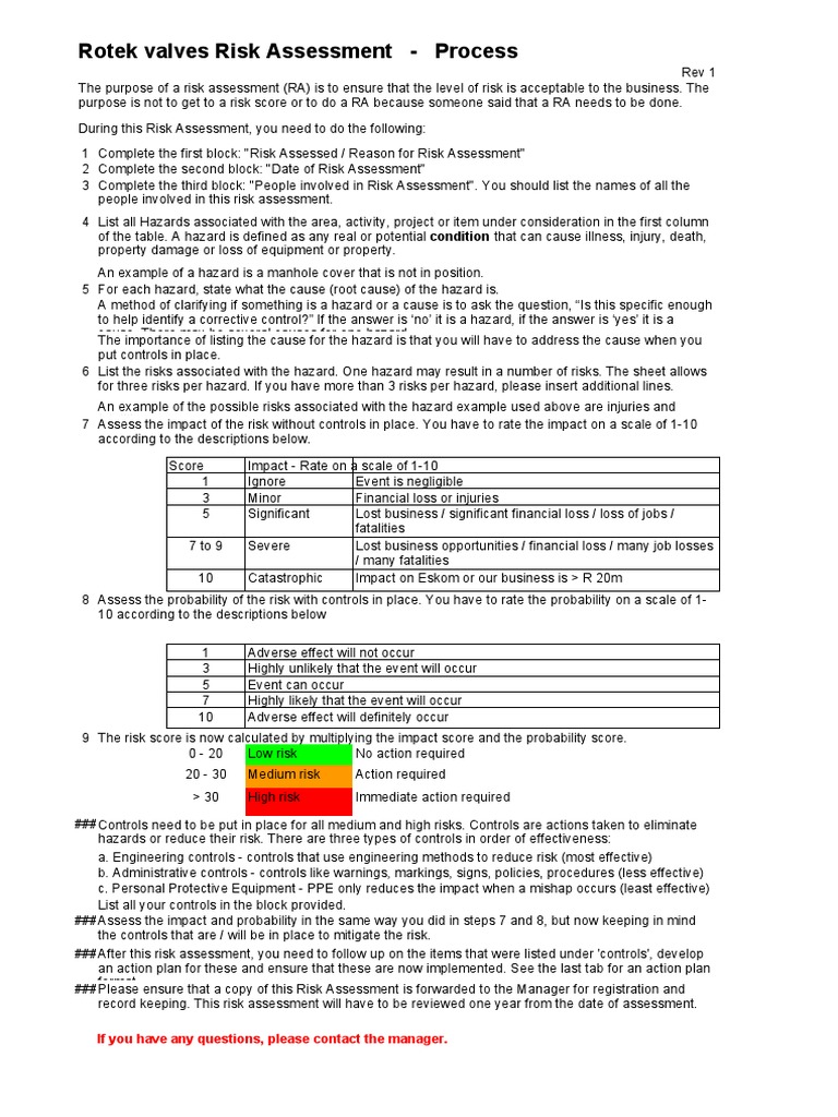 Rotek Valves Risk Assessment Process | PDF | Risk | Risk Assessment