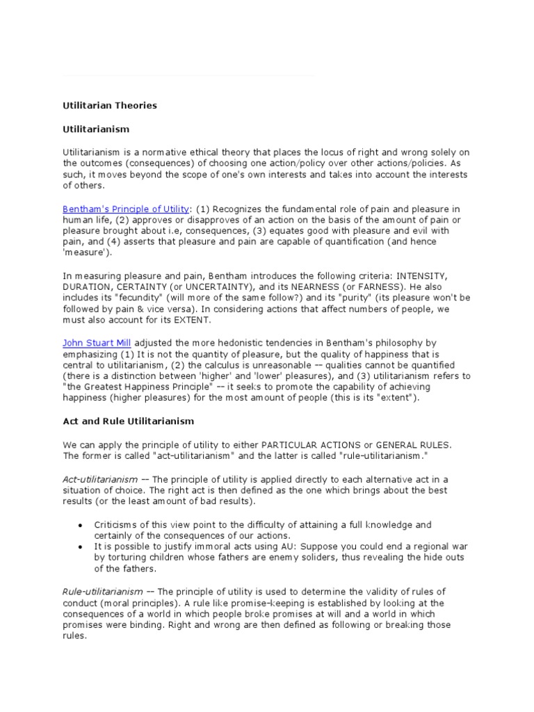 Utilitarian Theories | PDF | Utilitarianism | Pleasure