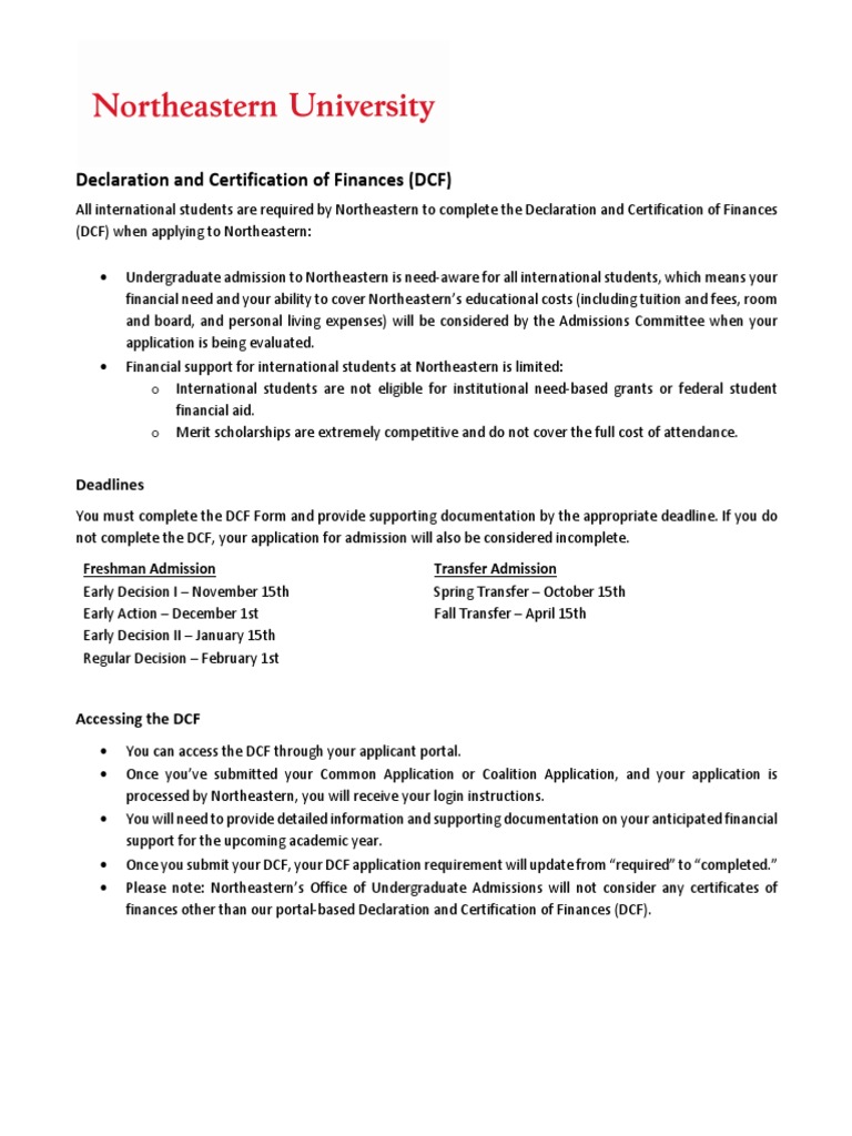 Northeastern DCF Requirements for International Students | PDF ...