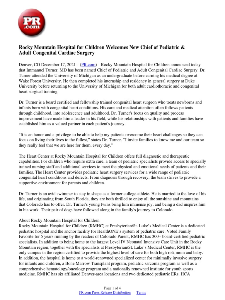 Rocky Mountain Hospital For Children Welcomes New Chief of Pediatric ...