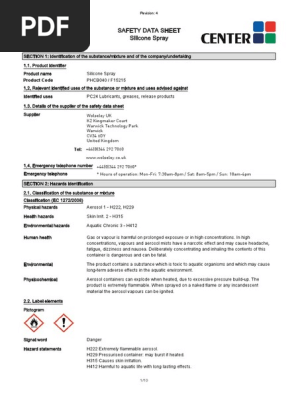 Silicone Spray Safety Data Sheet | PDF | Dangerous Goods | Toxicity