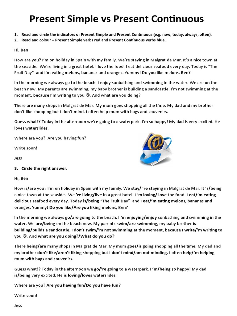 Present Simple vs Continuous Practice | PDF | Linguistics | Grammar