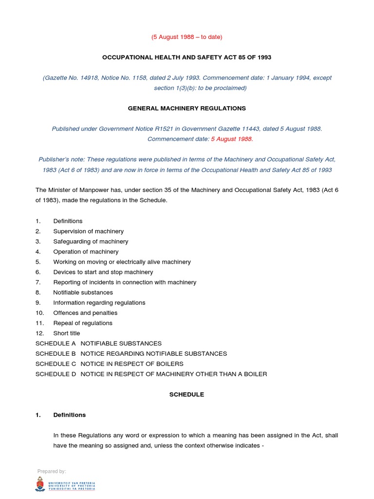 General Machinery Regulations PDF Boiler Occupational Safety And