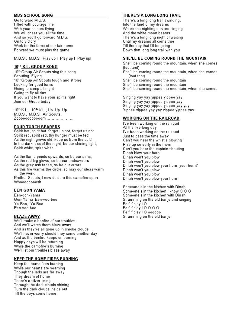 Campfire Songs Lyrics[1] | Nature