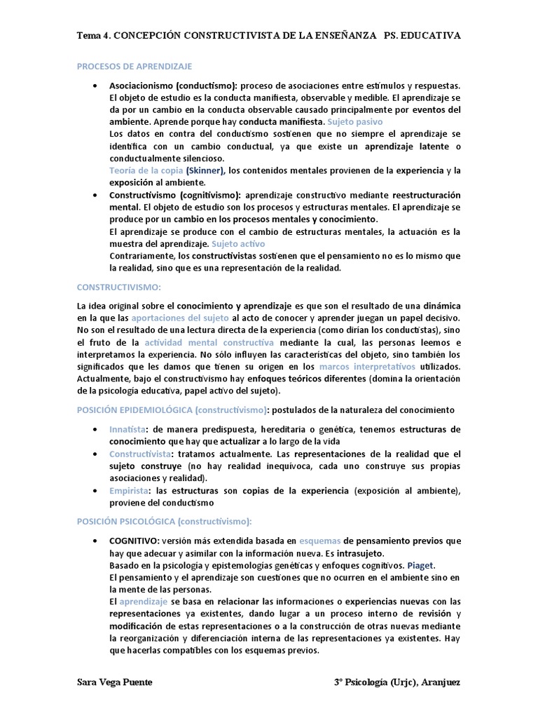 Tema 4. Procesos de Aprendizaje | PDF | Constructivismo (filosofía de ...