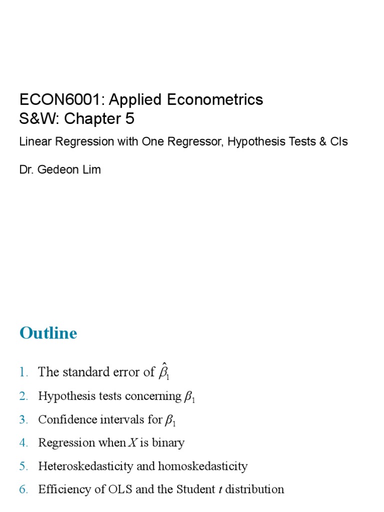 ECON6001: Applied Econometrics S&W: Chapter 5 | PDF | Ordinary Least ...