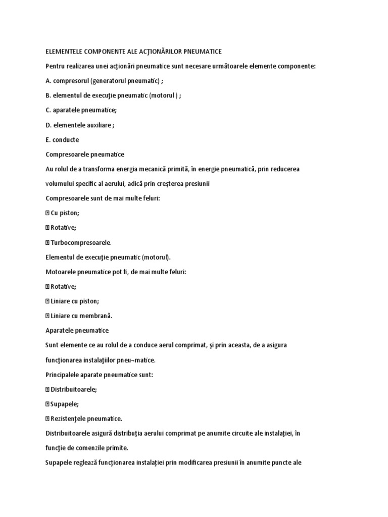Elementele Componente Ale Acţionărilor Pneumatice | PDF