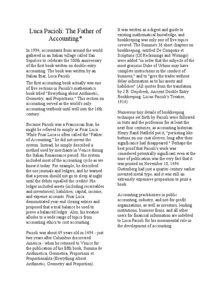 Luca Pacioli PDF Debits And Credits Accounting