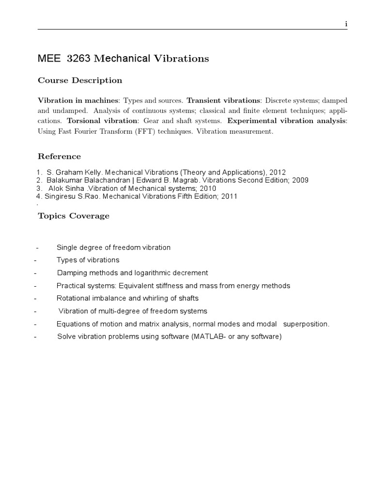 Mechanical Vibrations Course Overview | PDF | Damping | Resonance