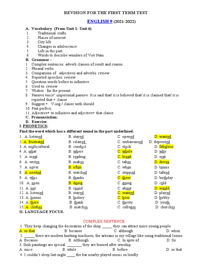 English 9 Term Test Revision Guide | PDF | Thomas Edison | Adverb
