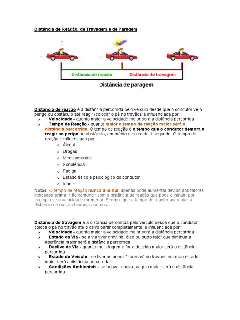 Distância de Reação e Paragem na Condução | PDF | Freio | Carro