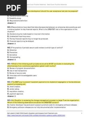 CISA Exam Practice Questions & Answers | PDF | Audit | Sampling