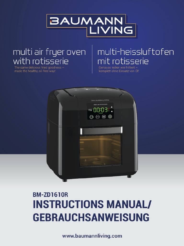 Baumann AIr Fryer BMZD1610R Manual en PDF