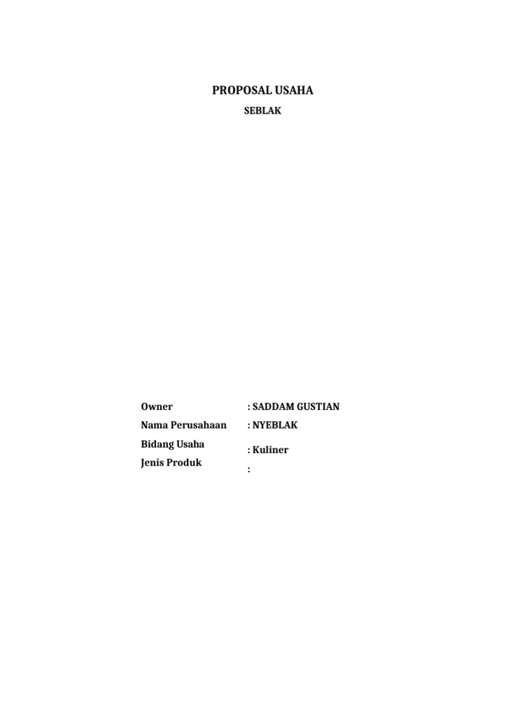 Proposal Usaha Kuliner Seblak Nyeblak | PDF