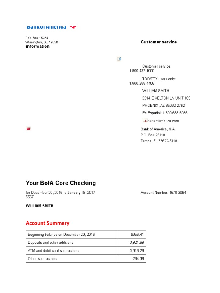 Your Bofa Core Checking Customer Service Information PDF