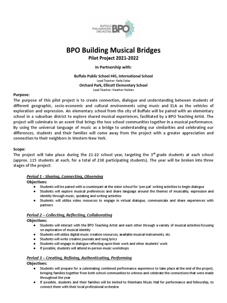 BPO Musical Bridges Pilot Project 2021-2022 | PDF | Learning | Cognition