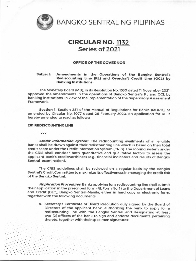 BSP Rediscounting Line Amendments 2021 | PDF | Banks | Debt