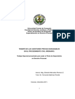 Trámite de Las Cuestiones Subsanables en El Procedimiento Civil Ordinario