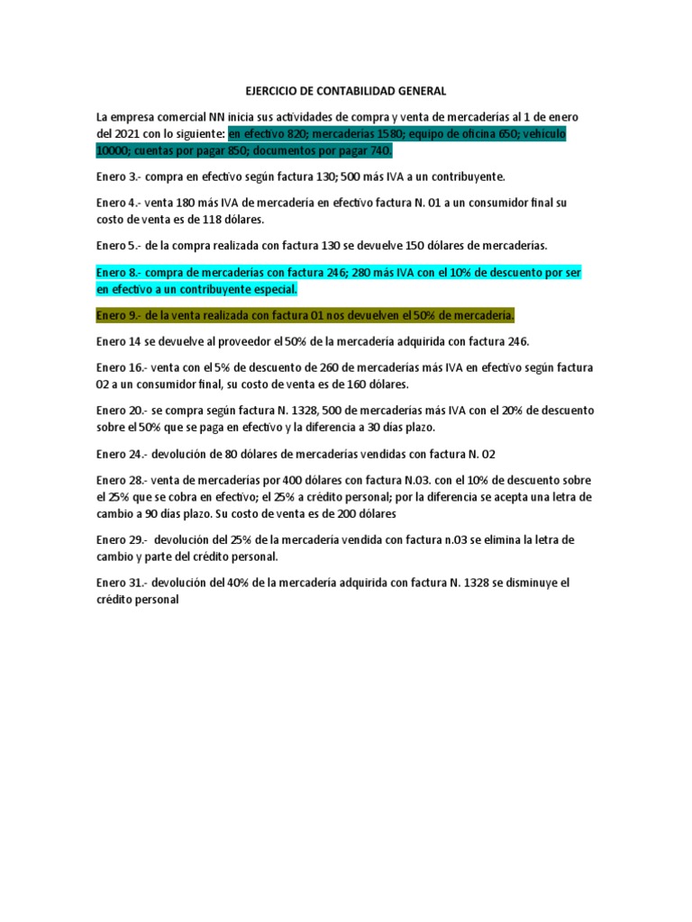Ejercicio De Contabilidad General Pdf