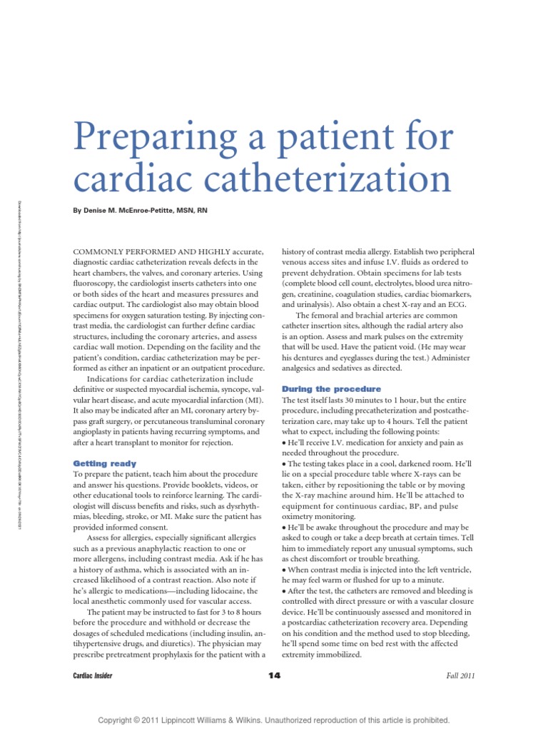 Preparing A Patient For Cardiac Catheterization.4 | PDF | Heart ...