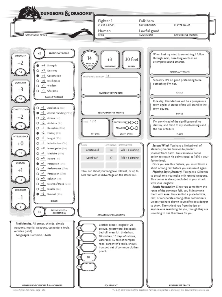 Starter Set Character - Fighter Folk-Hero | PDF | Forgotten Realms ...