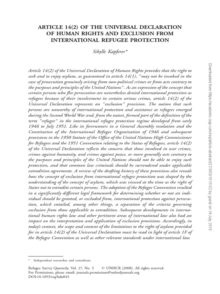 Article 14 (2) of The Universal Declaration of Human Rights and ...