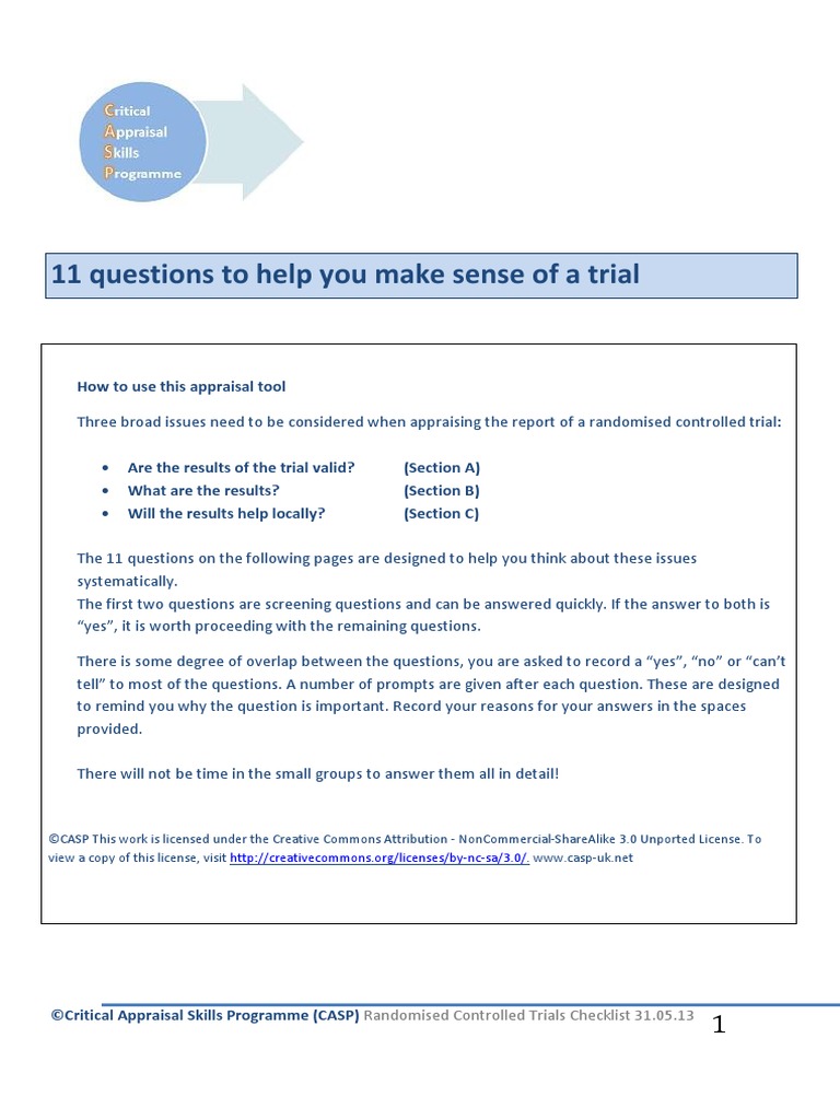 RCT Appraisal Checklist | PDF | Randomized Controlled Trial | Clinical ...
