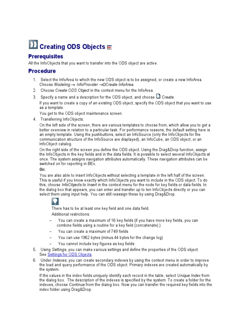Creating ODS Objects in SAP BW | PDF | Database Index | Data