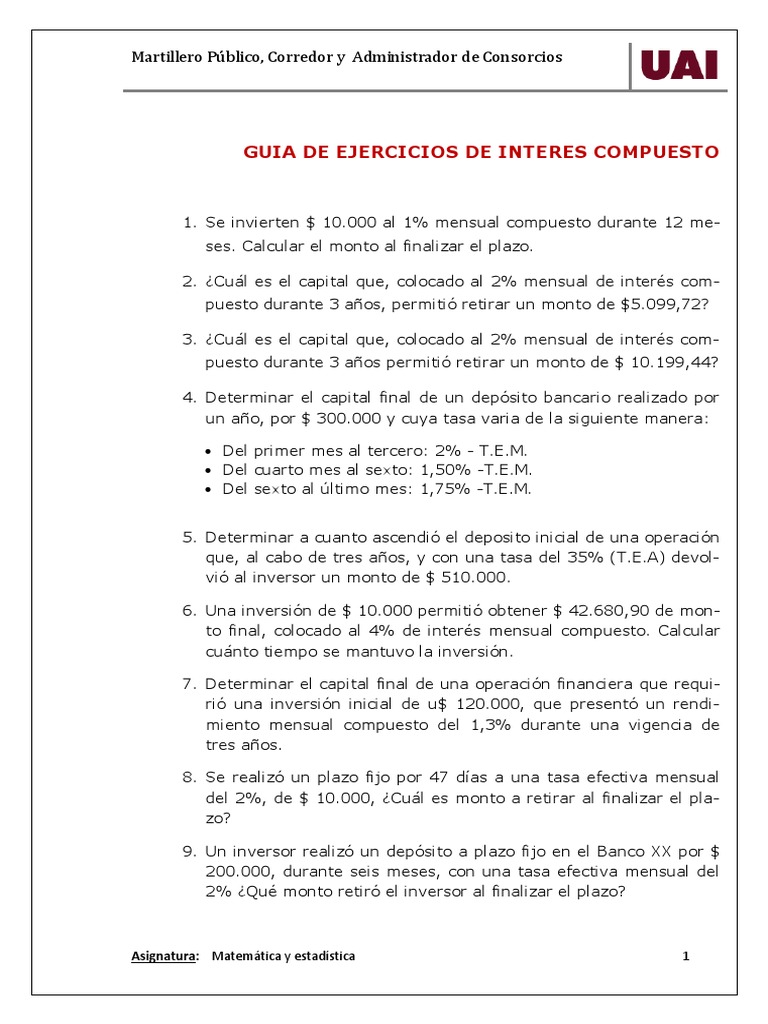 Ejercicios de Interés Compuesto y Salarios | PDF | Economias ...