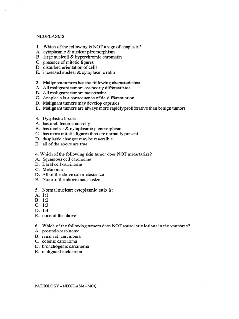047 Pathology Mcq Acem Primary Neoplasia Pdf Neoplasms Carcinoma