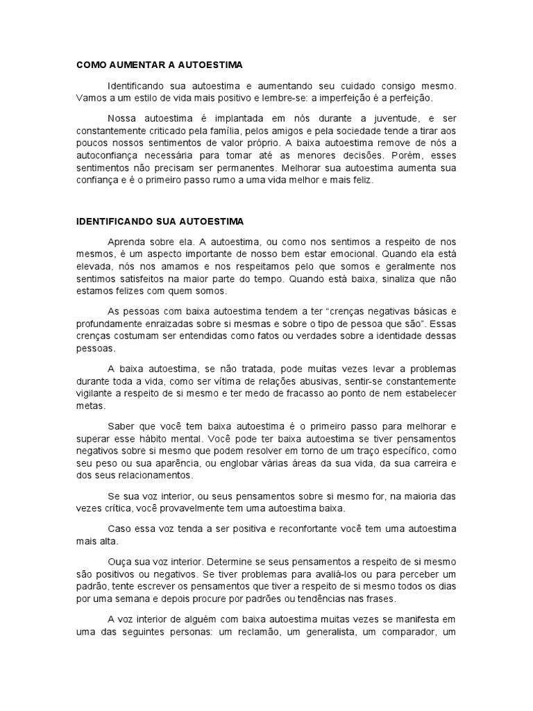 Como Aumentar Sua Autoestima | PDF | Autoestima | Pensamento