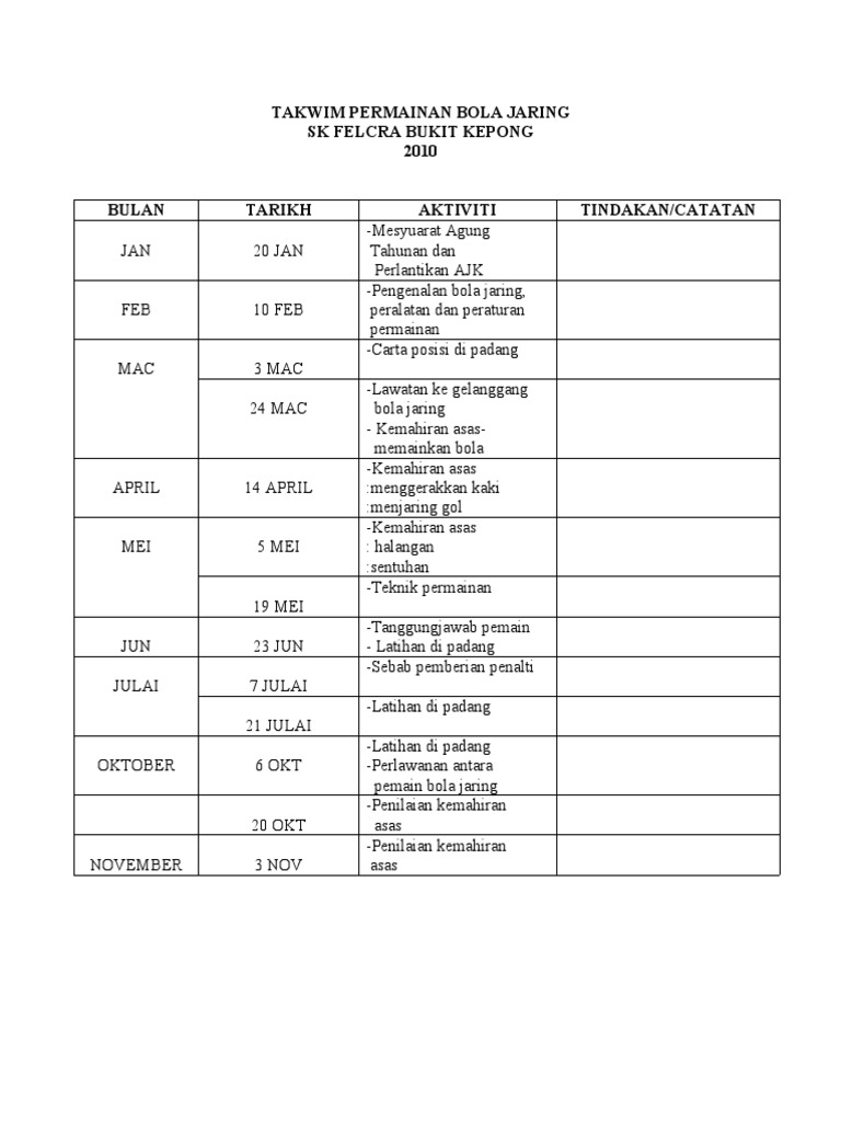 Takwim Permainan Bola Jaring