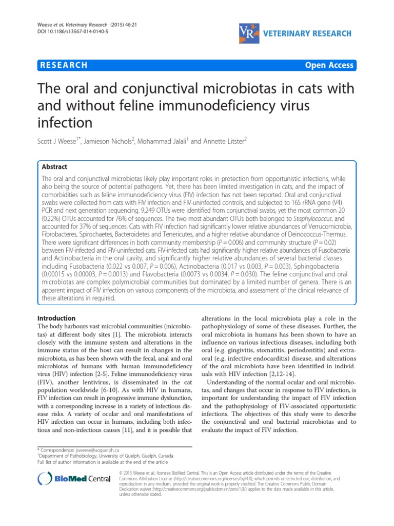 The Oral and Conjunctival Microbiotas in Cats With and Without Feline