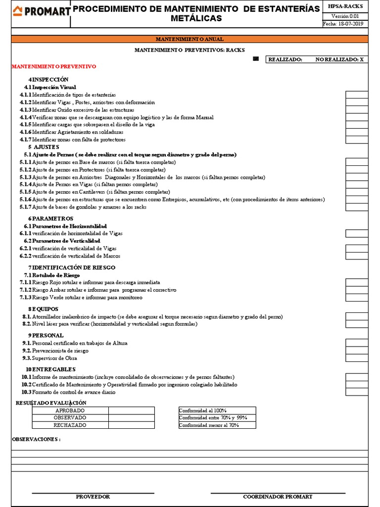 Checklist de Mantenimiento de Racks - Santa Clara | PDF | Bienes ...