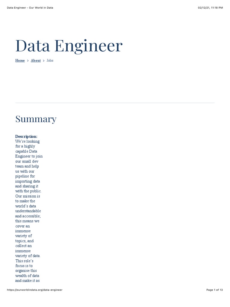 Data Engineer Opportunity | PDF | Data | Computing