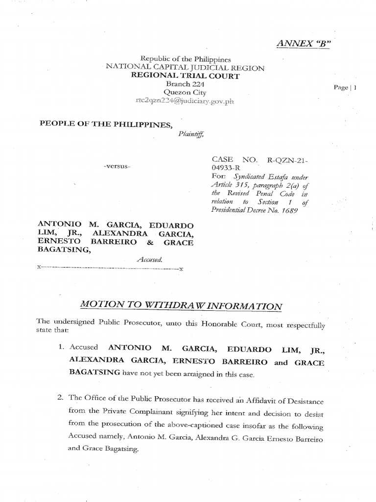 Motion To Withdraw Information | PDF