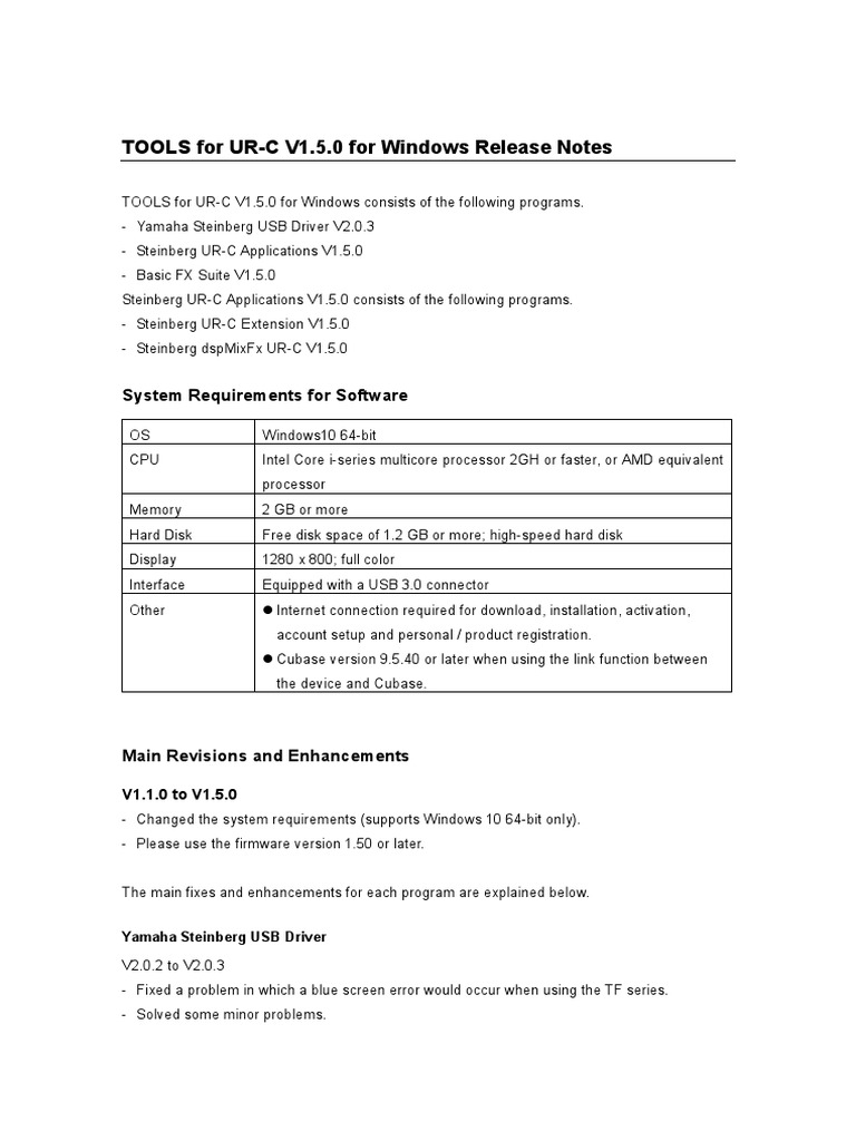 Tools for ur c v1 5 0 for windows release notes system requirements