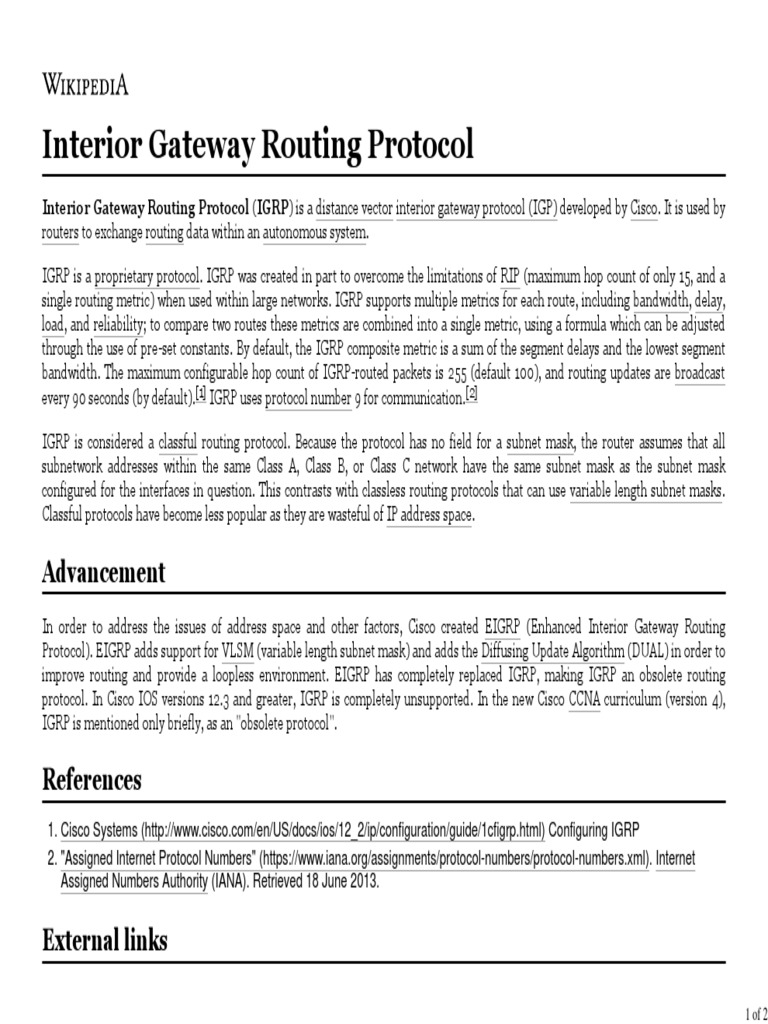 Interior Gateway Routing Protocol PDF Computing Computer Network