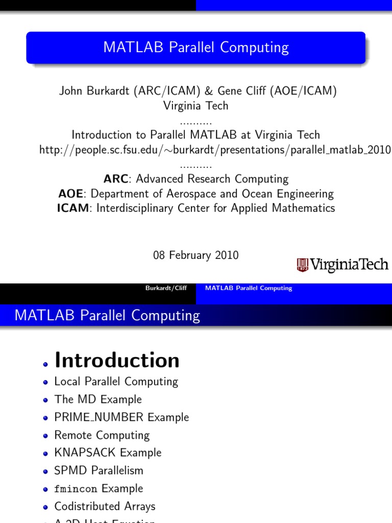 Parallel Matlab 2010 PDF Parallel Computing Matlab