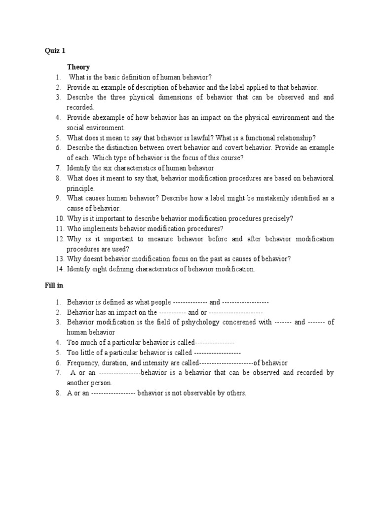 Behavior Modification Questions Download Free PDF Behavior