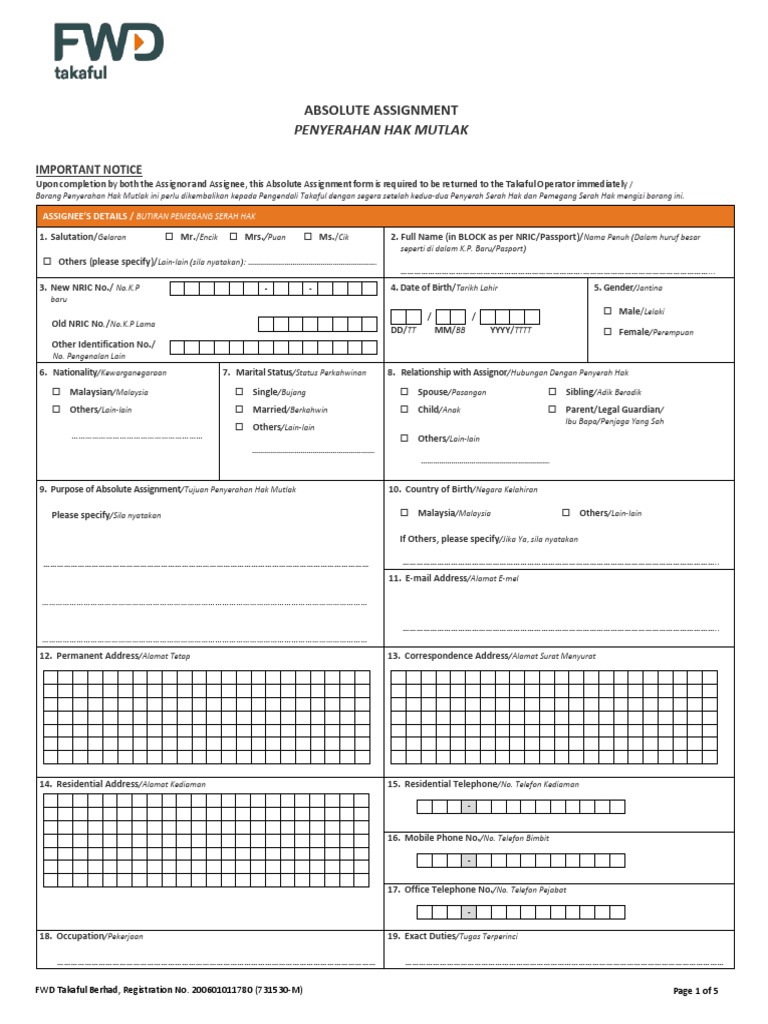 absolute assignment form great eastern