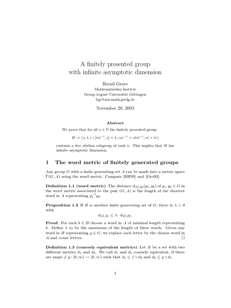 A Finitely Presented Group With Dimension Asintotic Unfinite | PDF ...