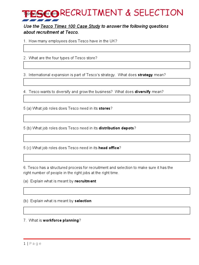 Tesco Recruitment Worksheet | PDF | Tesco | Recruitment