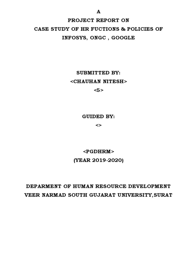 A Project Report On Case Study of HR Fuctions & Policies of Infosys, Ongc, Google PDF Human