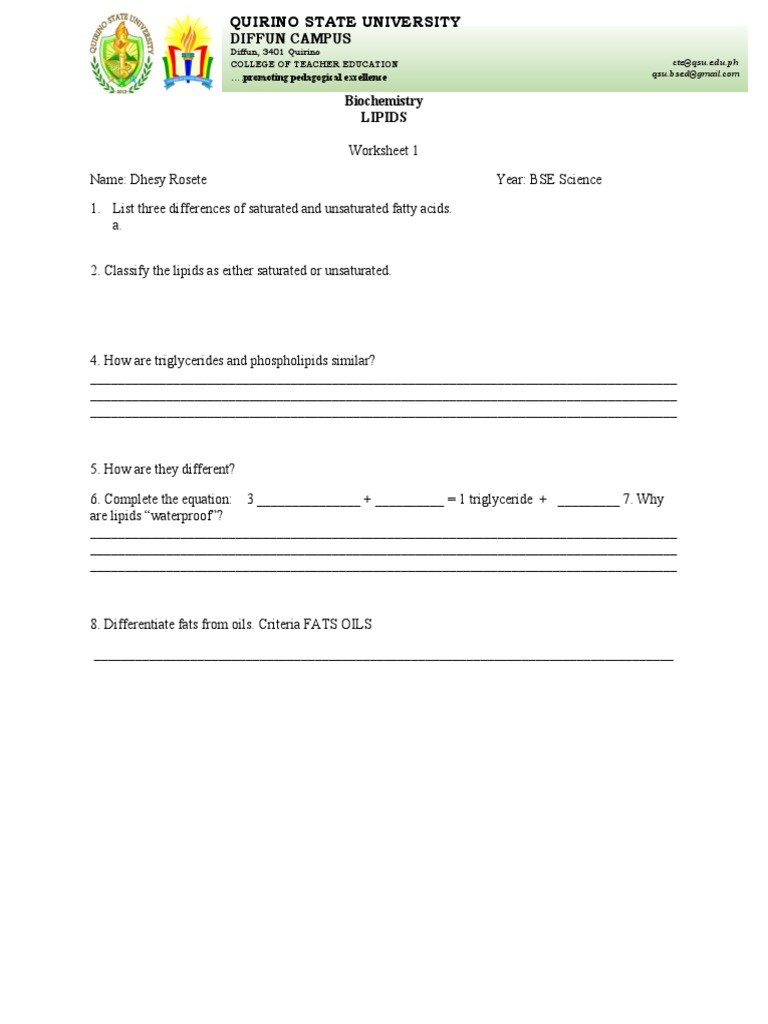 biochemistry worksheet packet