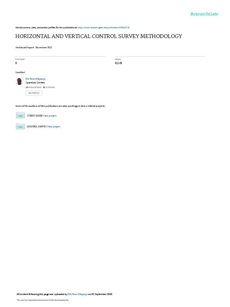 Horizontal and Vertical Control Survey Methodology PDF Surveying